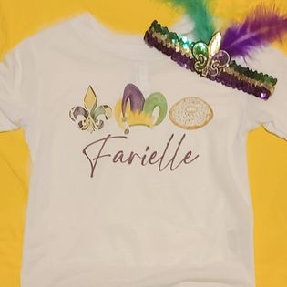 Mardi Gras Themed Personalized Kids T-Shirt with Headband