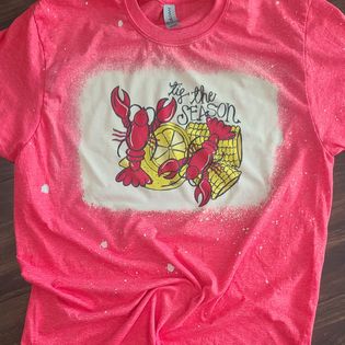 "Tis The Season For Crawfish" Bleached T-Shirt
