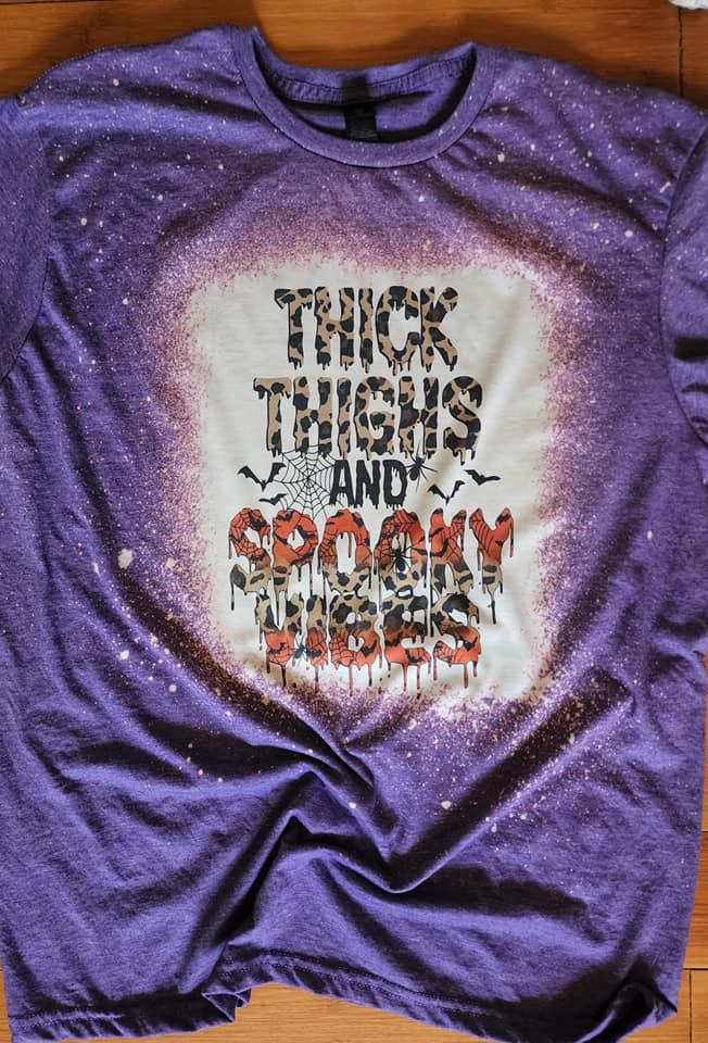 "Thick Thighs And Spooky Vibes" Bleached T-Shirt