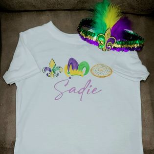 Mardi Gras Themed Personalized Kids T-Shirt with Headband