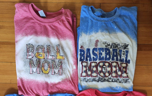 "Ball/Baseball Mom" Bleached T-Shirt
